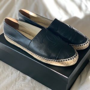 Chanel Black Leather Espadrilles